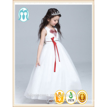 New arrival Princess girls Long wedding dresses children cotton party dress Embroidery Red flower white fluffy dresses